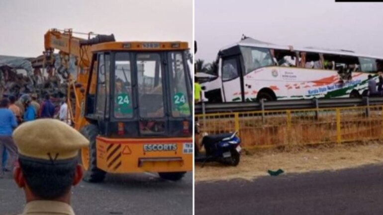 avinashi road accident heavy container kerala rtc bus coimbatore